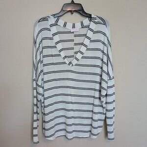 Pink Lily black and white striped lightweight gauzy oversized sweater 2XL EUC